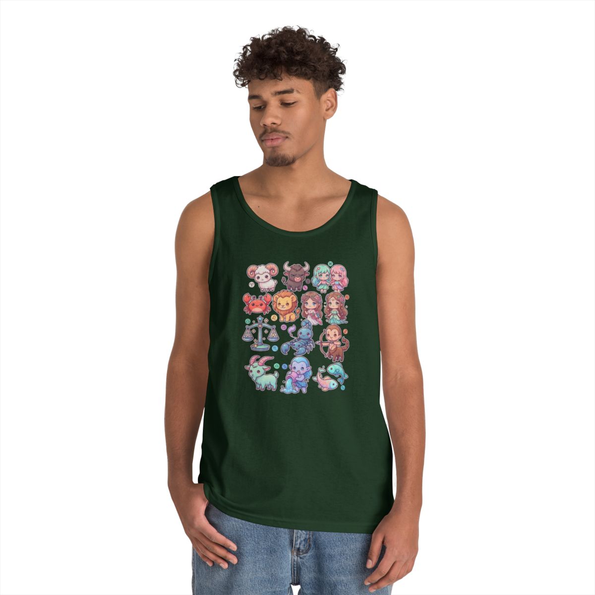 Color: Forest Green | Cute Chibi Zodiac Tank Top