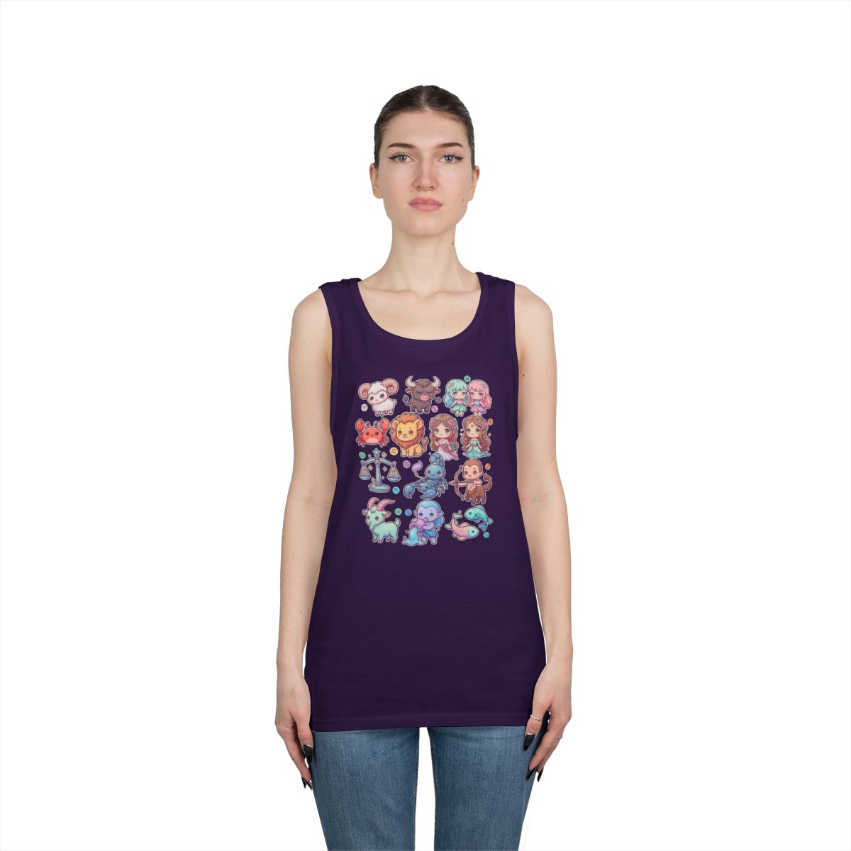 Color: Purple | Cute Chibi Zodiac Tank Top