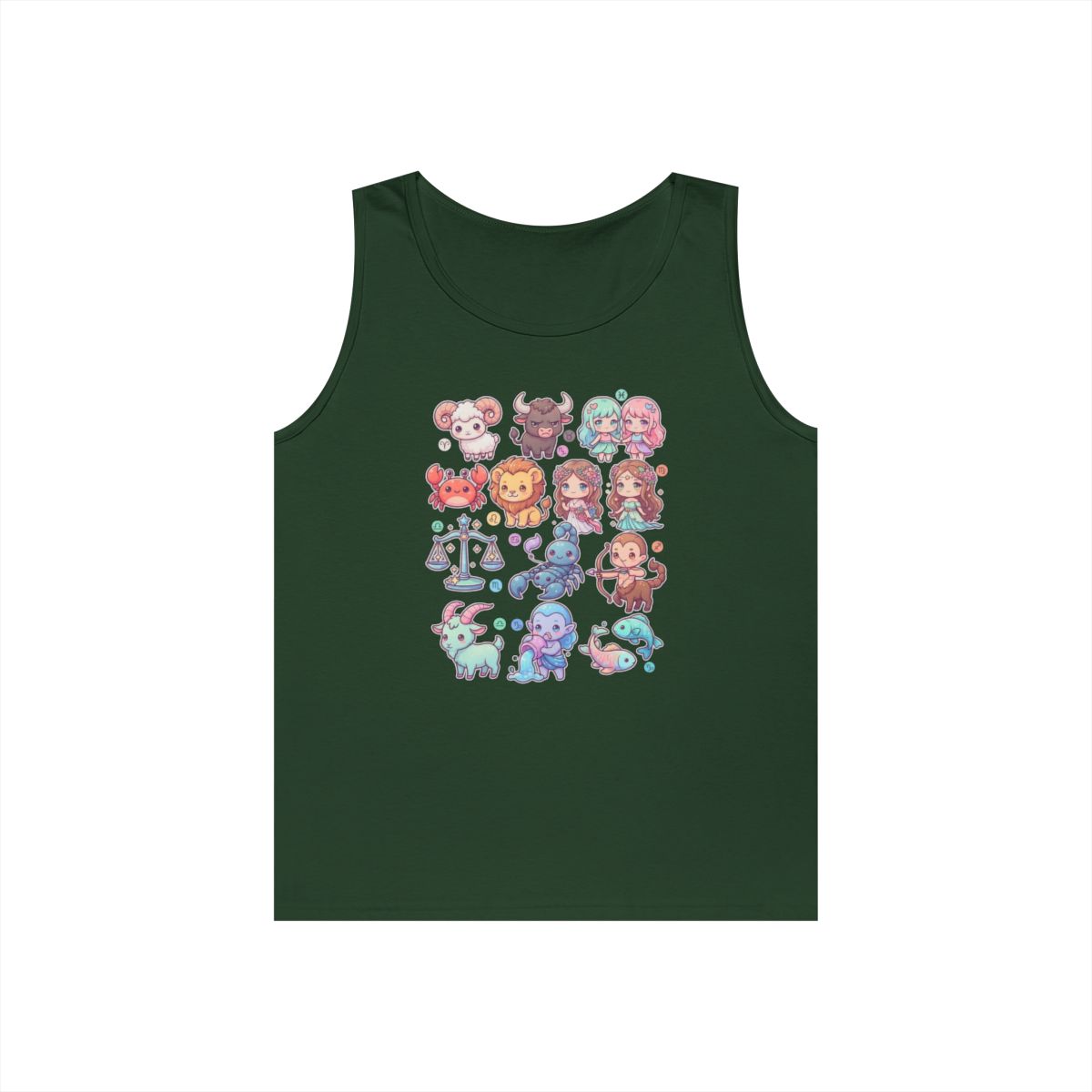Color: Forest Green | Cute Chibi Zodiac Tank Top