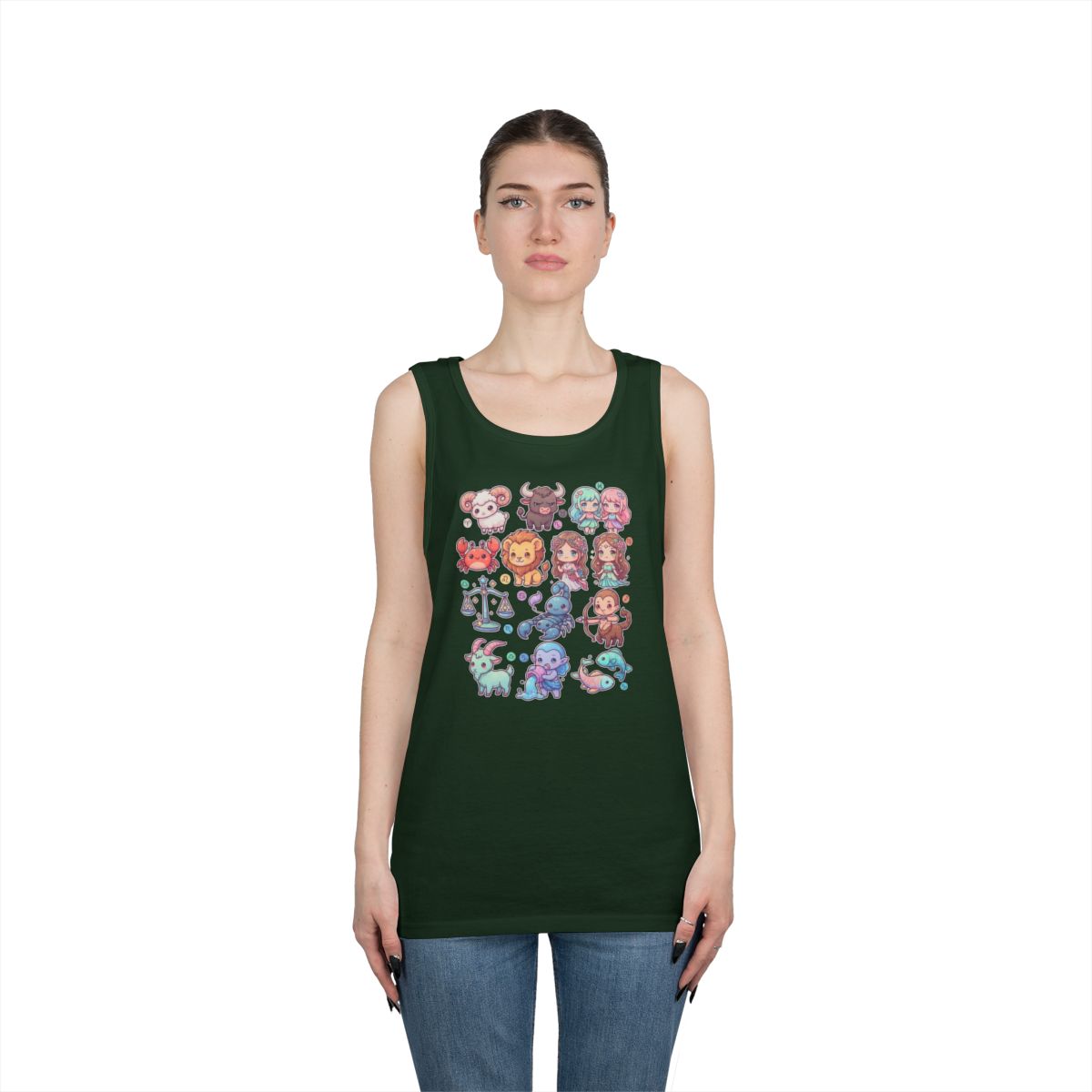 Color: Forest Green | Cute Chibi Zodiac Tank Top