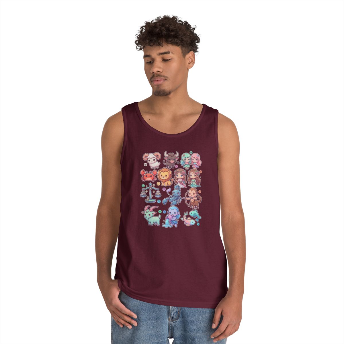 Color: Maroon | Cute Chibi Zodiac Tank Top