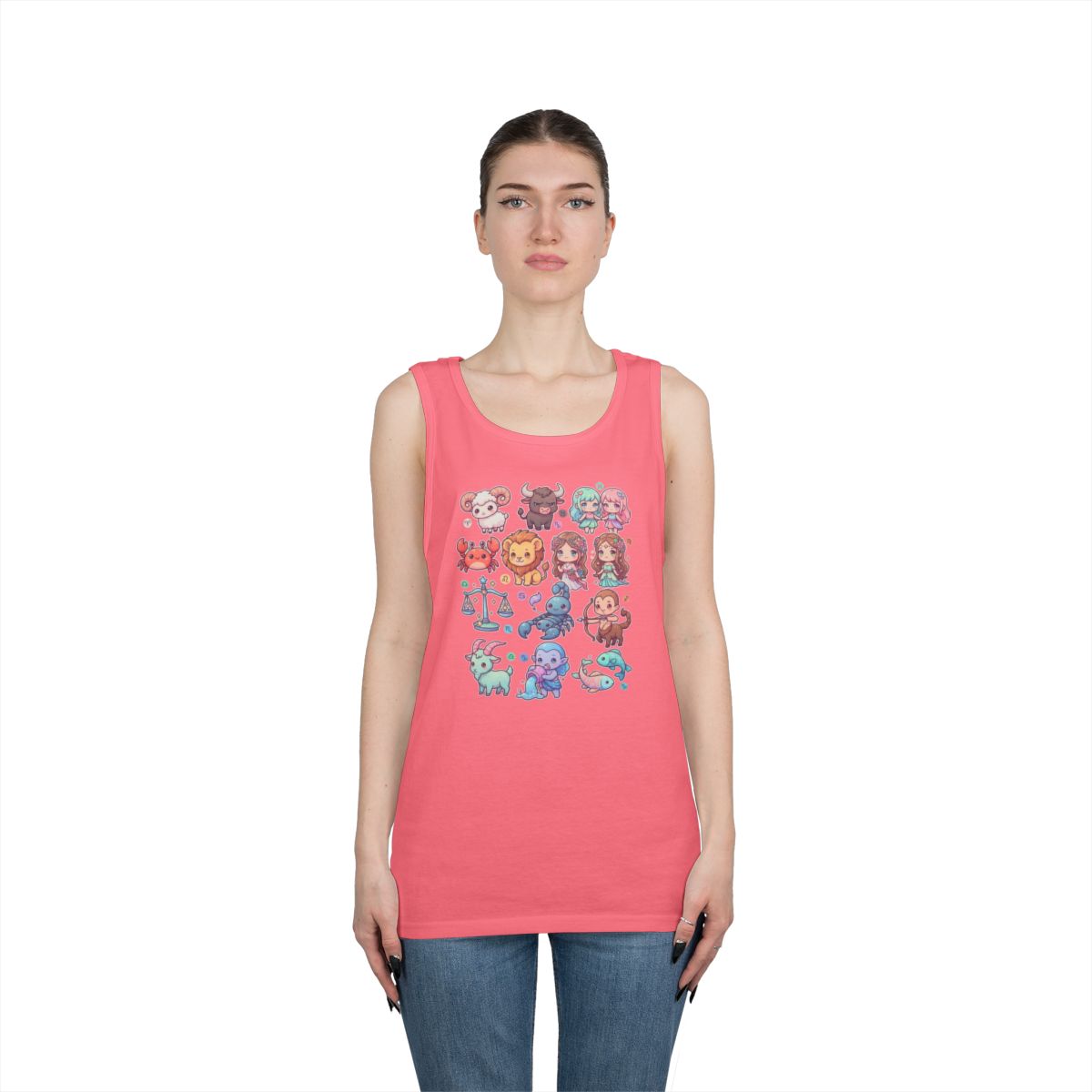 Color: Safety Pink | Cute Chibi Zodiac Tank Top