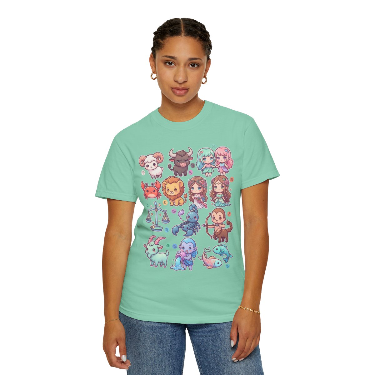 Color: Island Reef | Cute Chibi Zodiac Unisex Garment-Dyed Tee