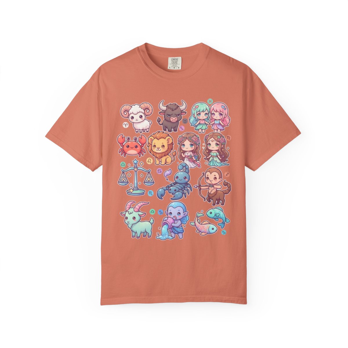 Color: Terracotta | Cute Chibi Zodiac Unisex Garment-Dyed Tee