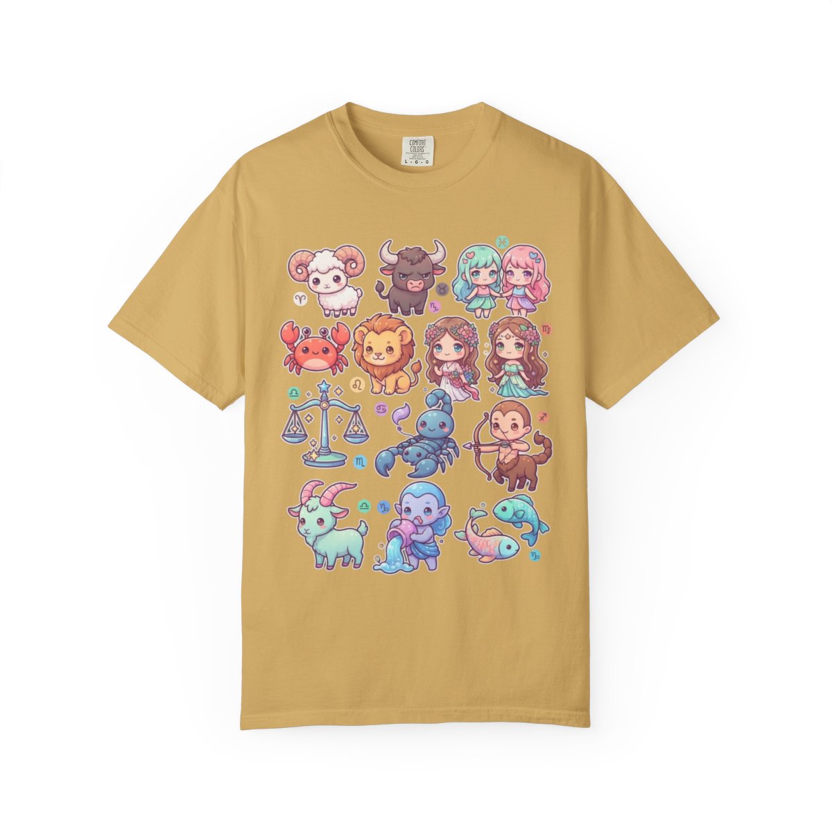 Color: Mustard | Cute Chibi Zodiac Unisex Garment-Dyed Tee