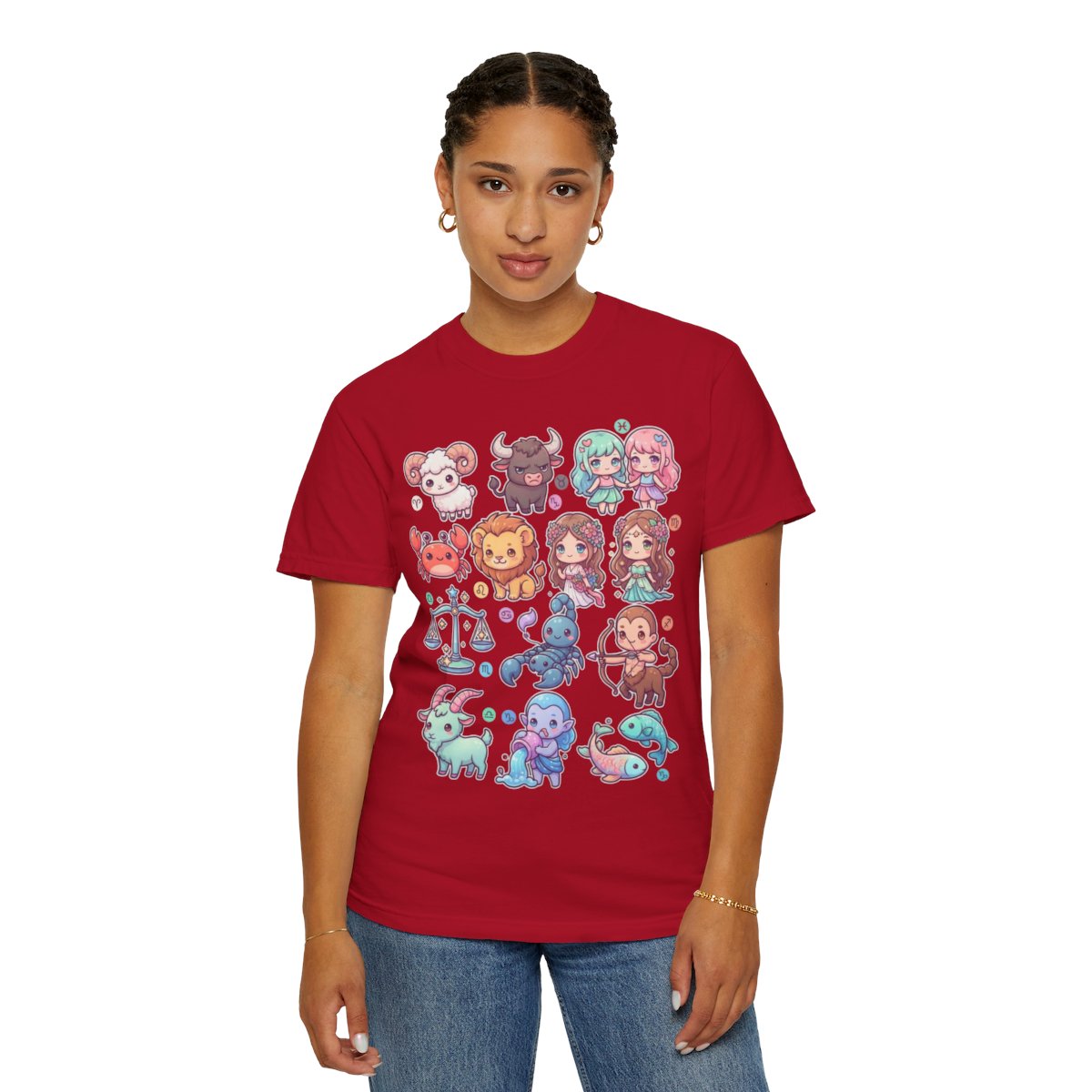 Color: Red | Cute Chibi Zodiac Unisex Garment-Dyed Tee