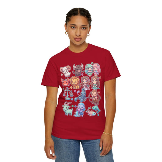 Color: Red | Cute Chibi Zodiac Unisex Garment-Dyed Tee