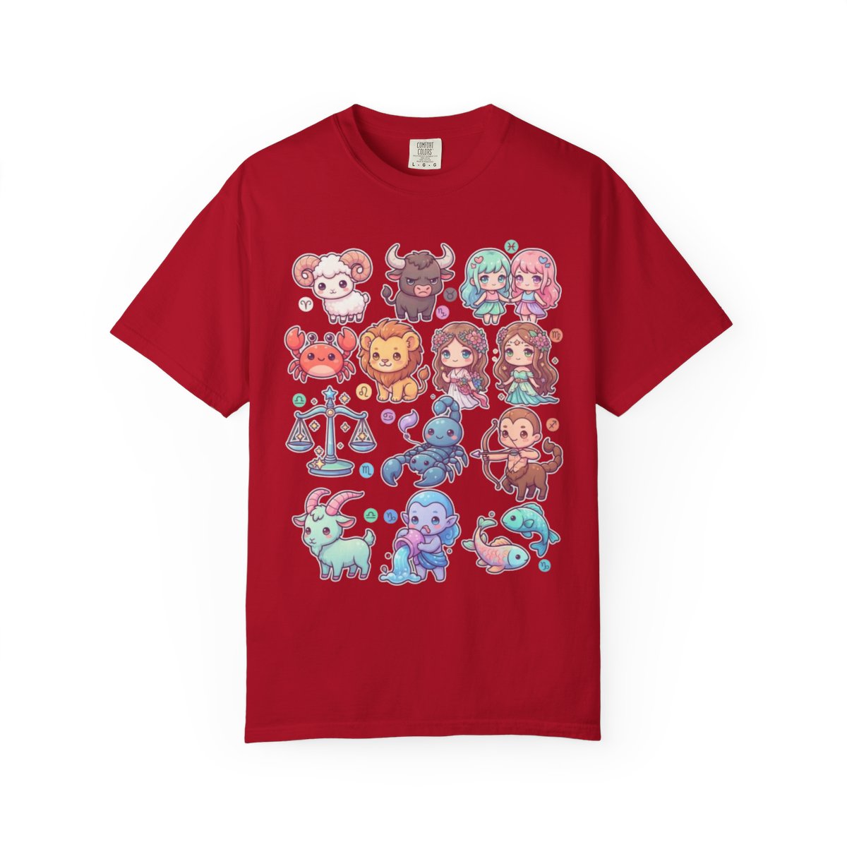 Color: Red | Cute Chibi Zodiac Unisex Garment-Dyed Tee