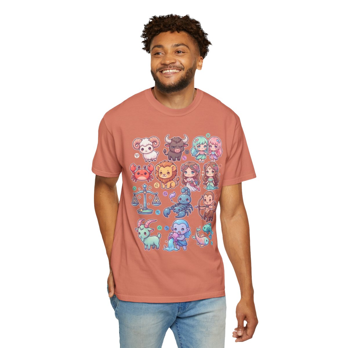 Color: Terracotta | Cute Chibi Zodiac Unisex Garment-Dyed Tee