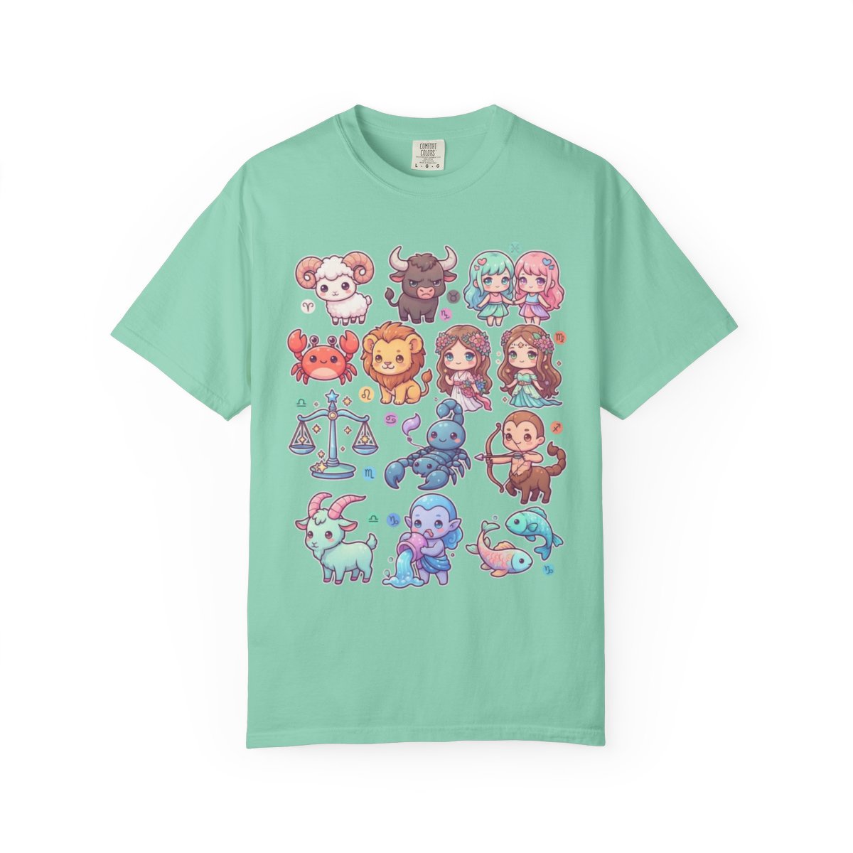 Color: Island Reef | Cute Chibi Zodiac Unisex Garment-Dyed Tee