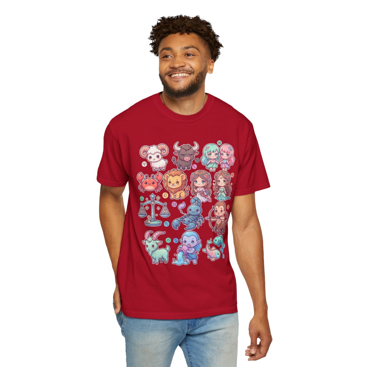 Color: Red | Cute Chibi Zodiac Unisex Garment-Dyed Tee