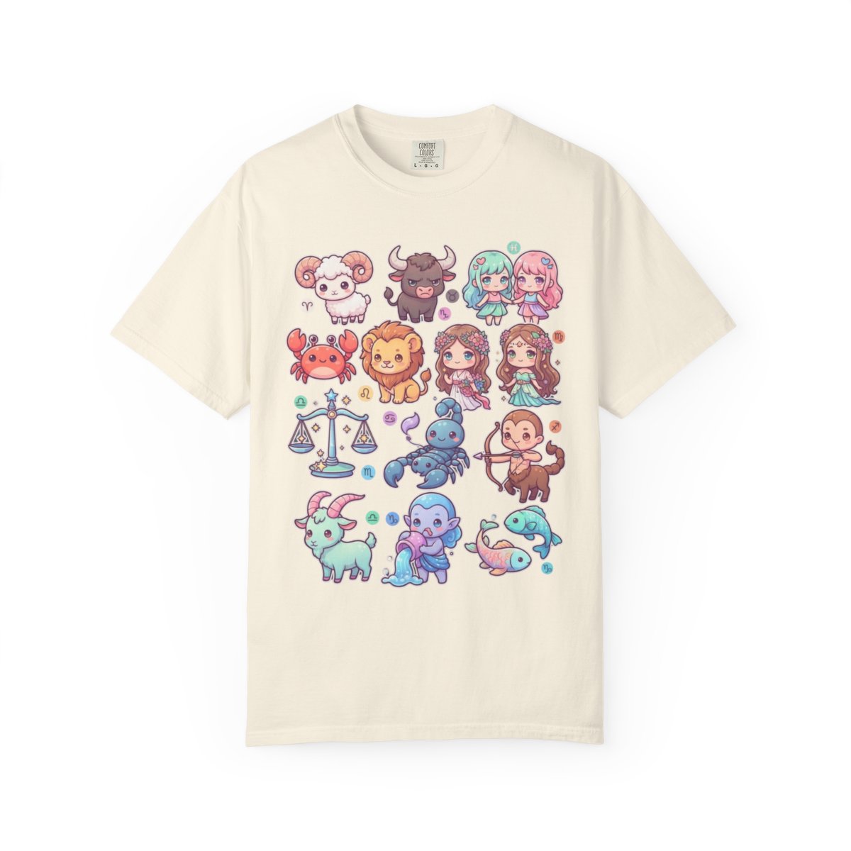 Color: Ivory | Cute Chibi Zodiac Unisex Garment-Dyed Tee