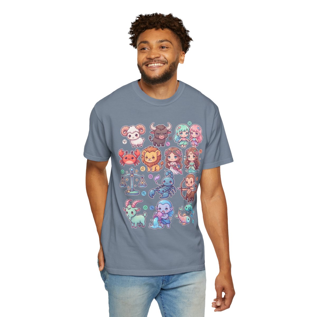 Color: Blue Jean | Cute Chibi Zodiac Unisex Garment-Dyed Tee