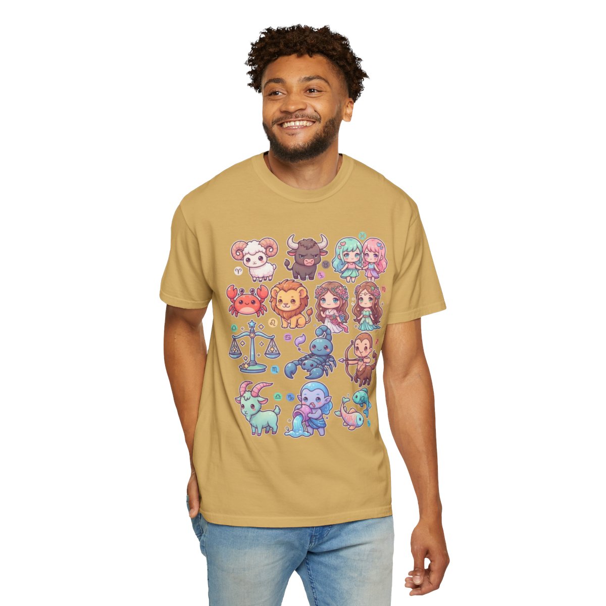 Color: Mustard | Cute Chibi Zodiac Unisex Garment-Dyed Tee
