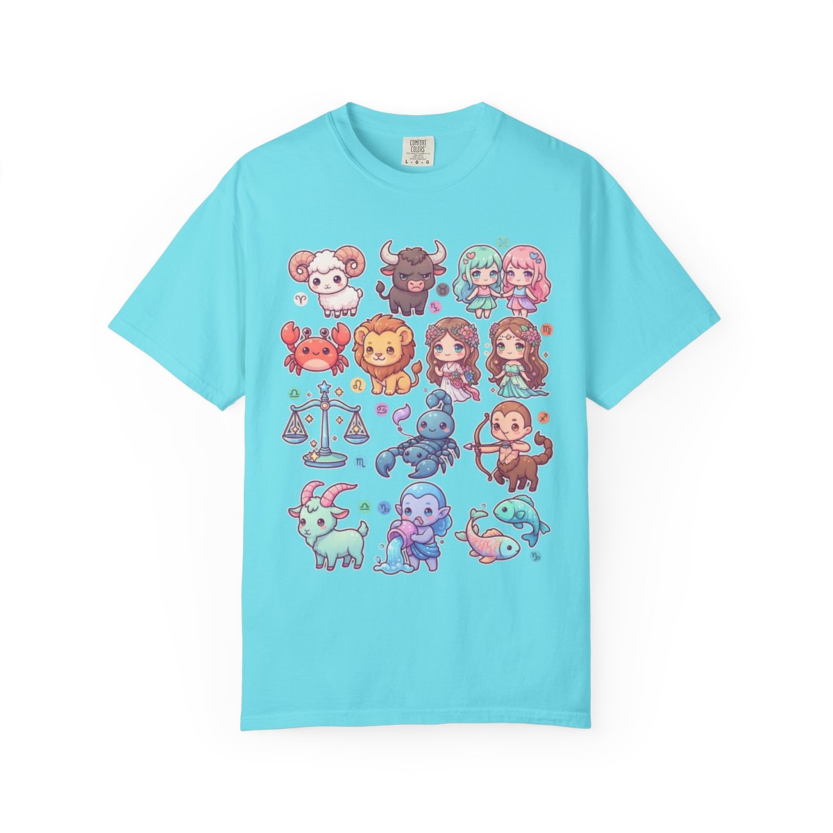 Color: Lagoon Blue | Cute Chibi Zodiac Unisex Garment-Dyed Tee