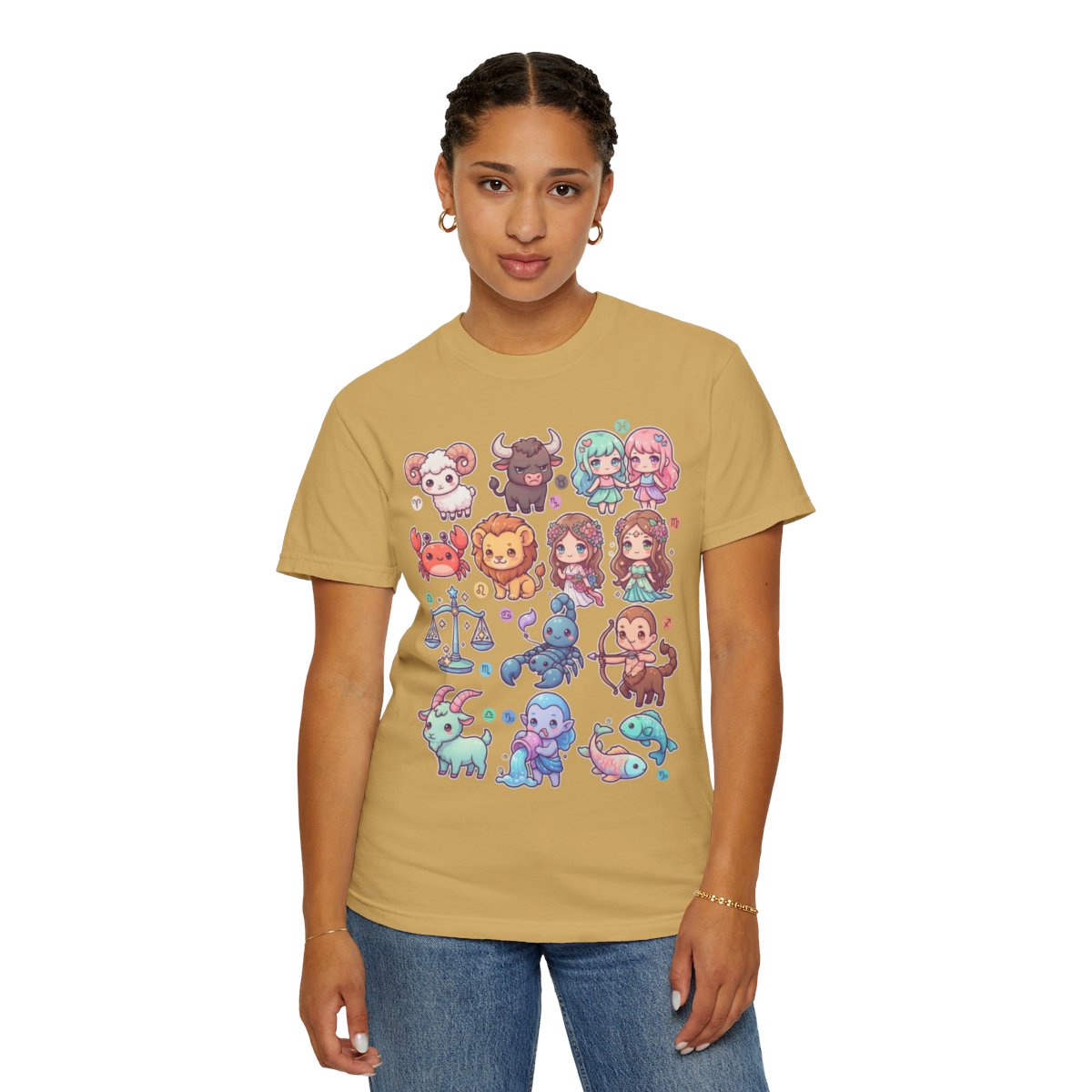 Color: Mustard | Cute Chibi Zodiac Unisex Garment-Dyed Tee