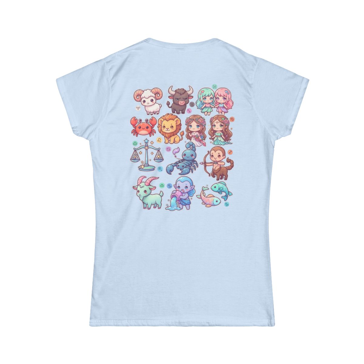 Color: Light Blue | Cute Chibi Zodiac Women's Tee