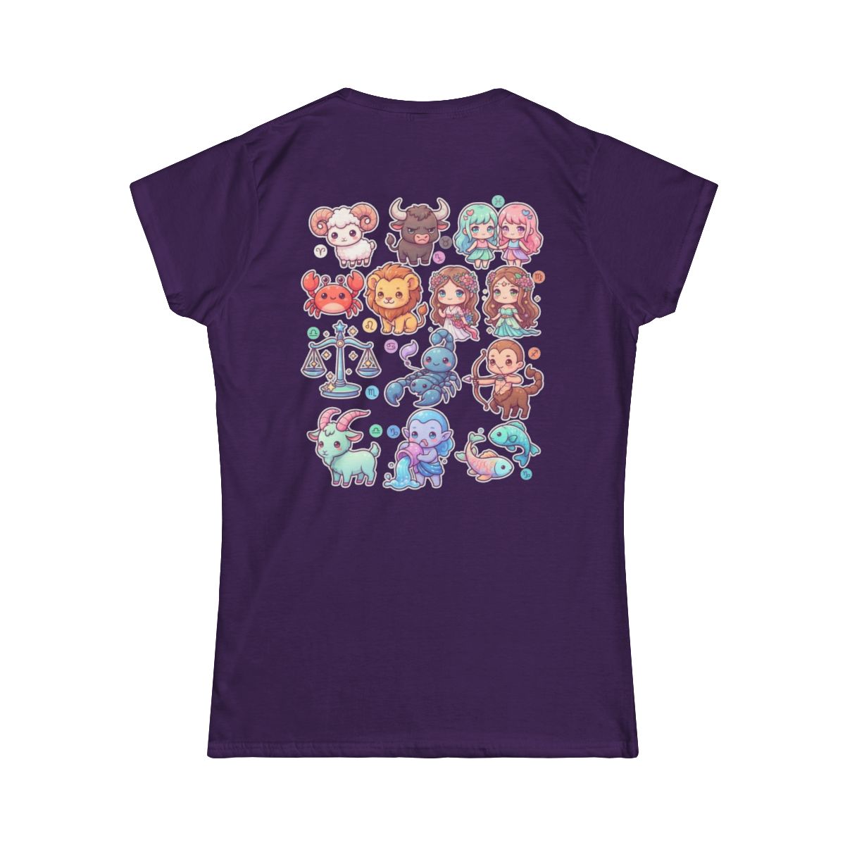 Color: Purple | Cute Chibi Zodiac Women's Tee