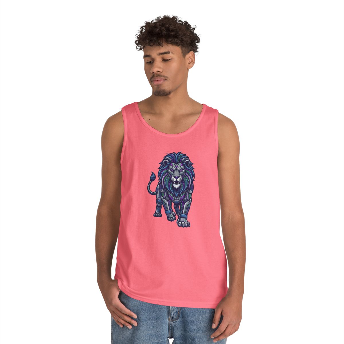 Color: Safety Pink | Cyber Lion Tank Top