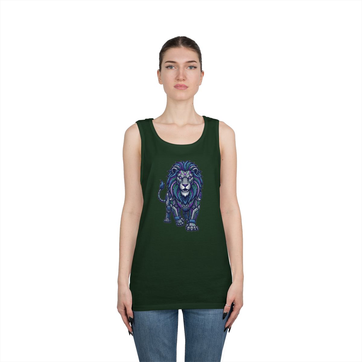 Color: Forest Green | Cyber Lion Tank Top