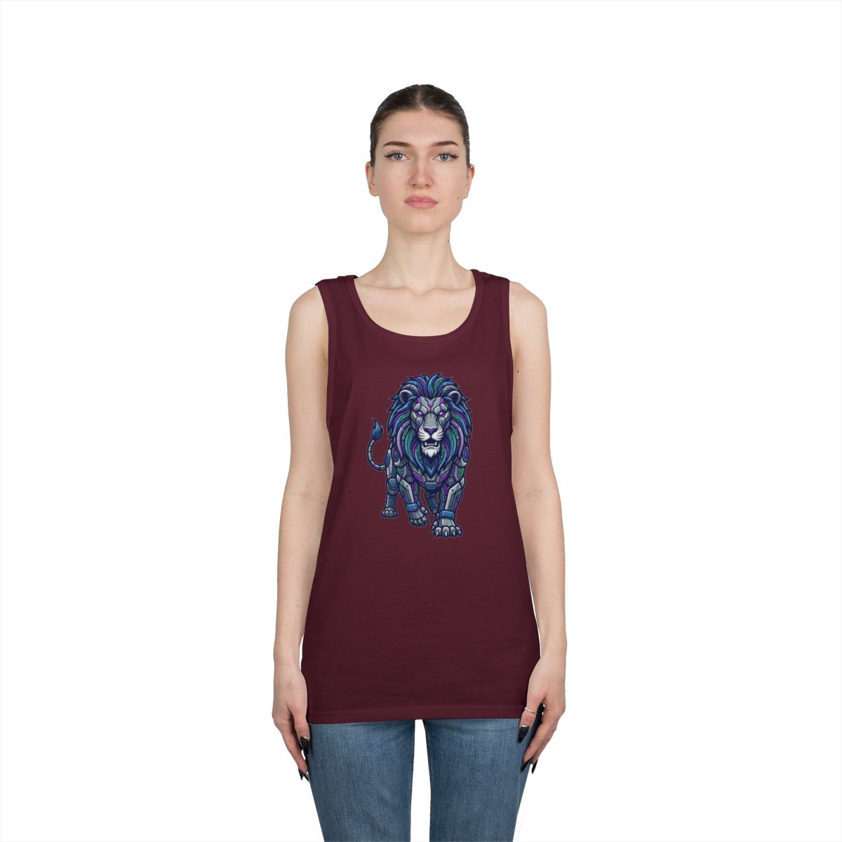 Color: Maroon | Cyber Lion Tank Top