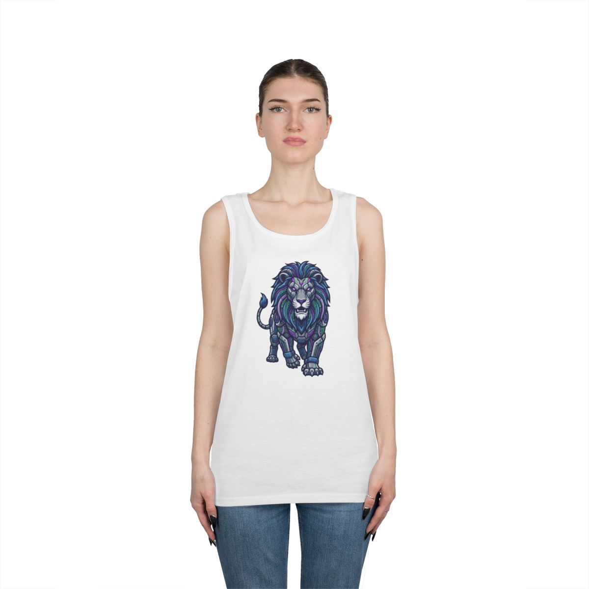 Color: White | Cyber Lion Tank Top