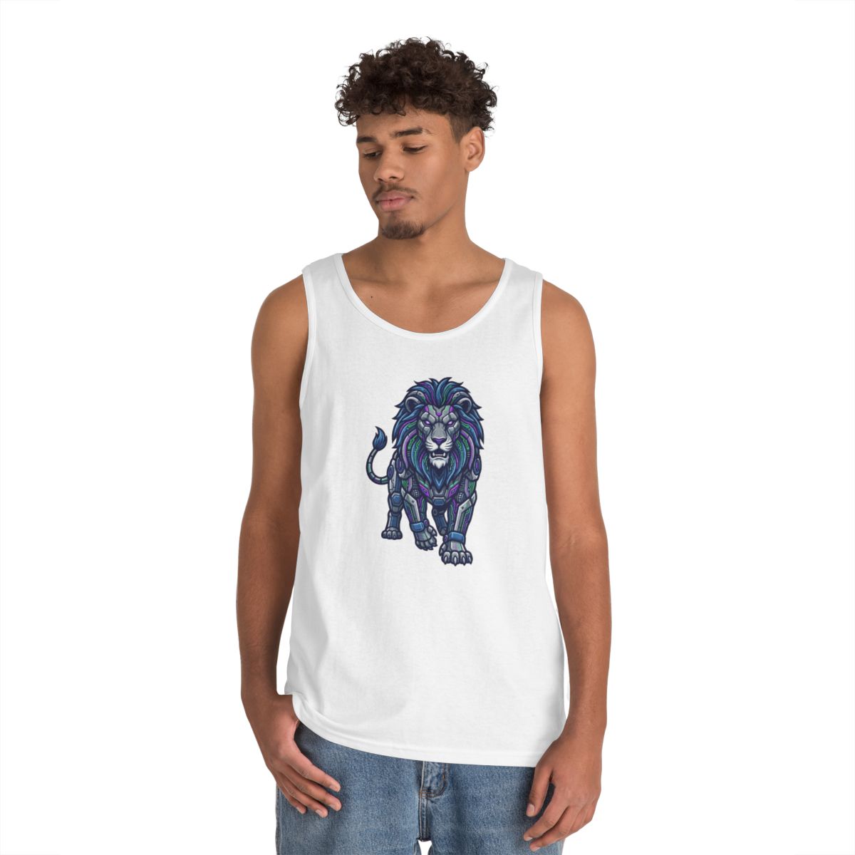 Color: White | Cyber Lion Tank Top