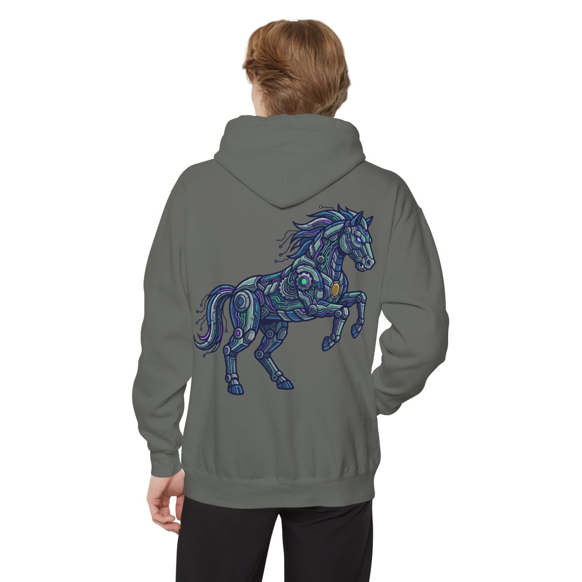 Color: Grey | Cyber Mustang Garment-Dyed Hoodie