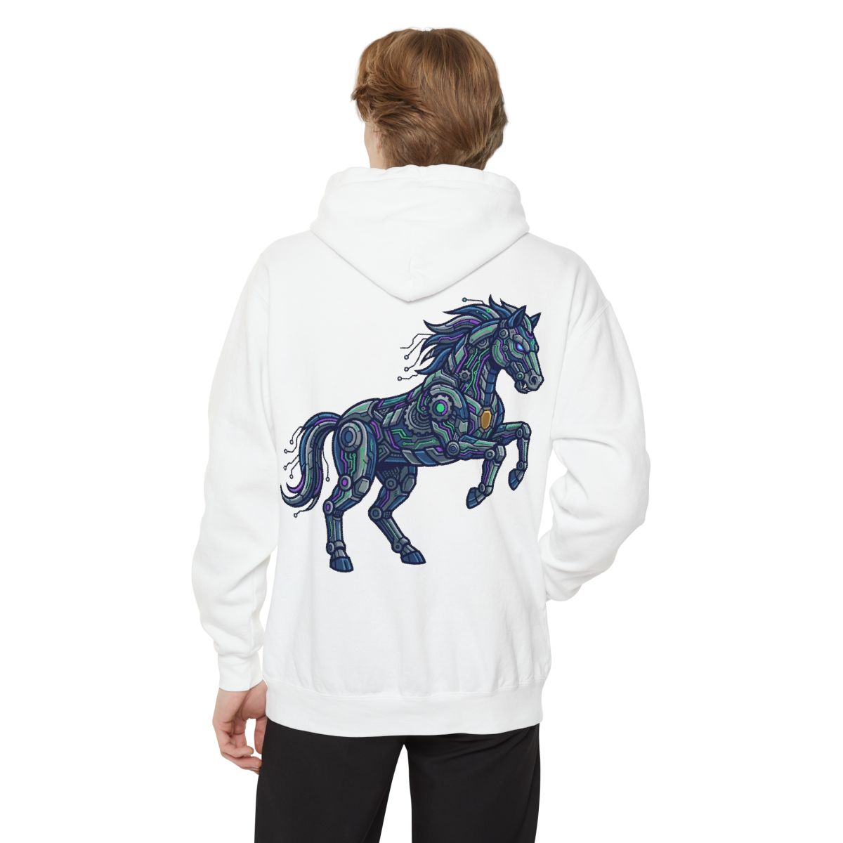 Color: White | Cyber Mustang Garment-Dyed Hoodie