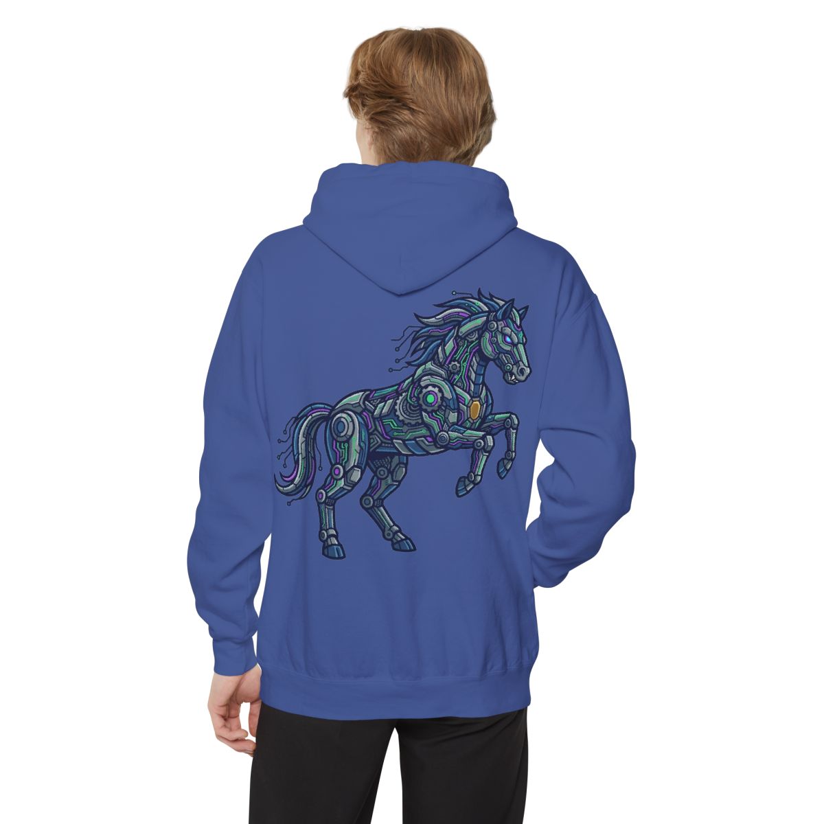 Color: Flo Blue | Cyber Mustang Garment-Dyed Hoodie