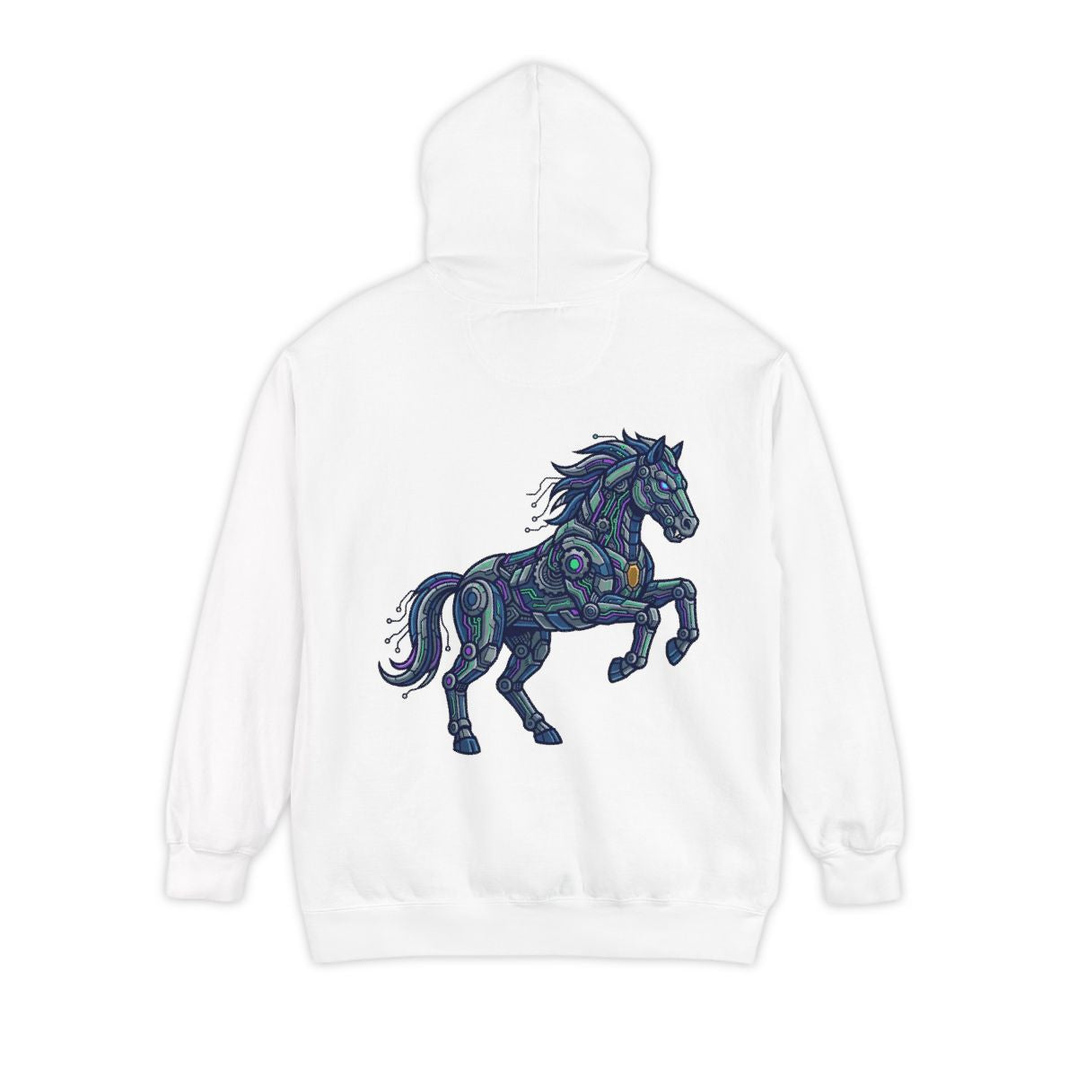 Color: White | Cyber Mustang Garment-Dyed Hoodie