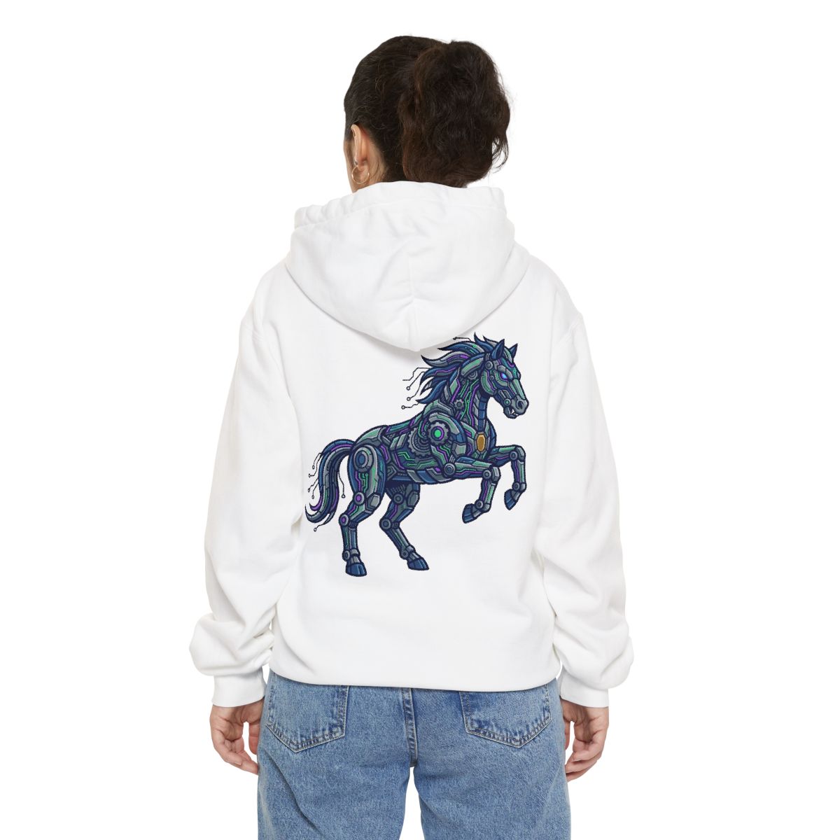 Color: White | Cyber Mustang Garment-Dyed Hoodie