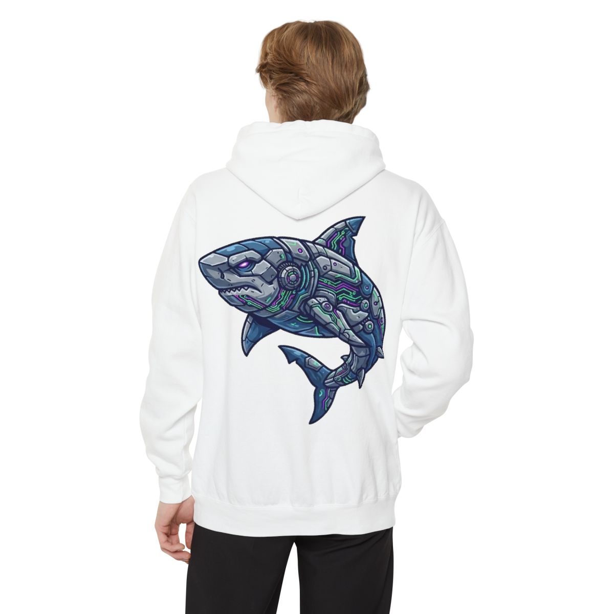 Color: White | Cyber Shark Garment-Dyed Hoodie