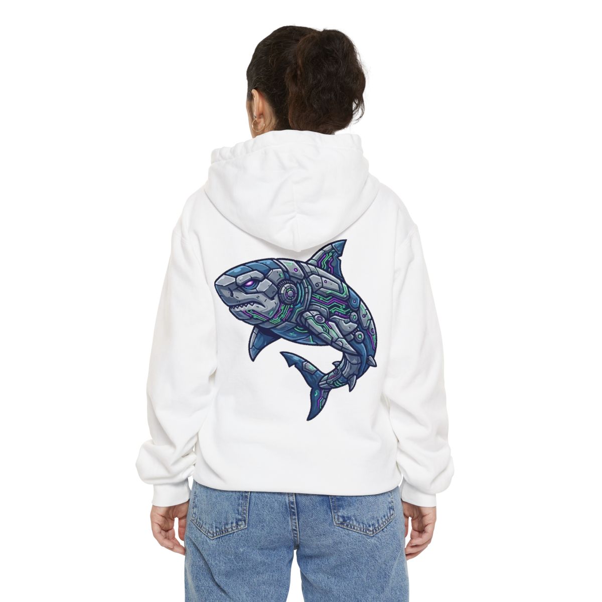 Color: White | Cyber Shark Garment-Dyed Hoodie