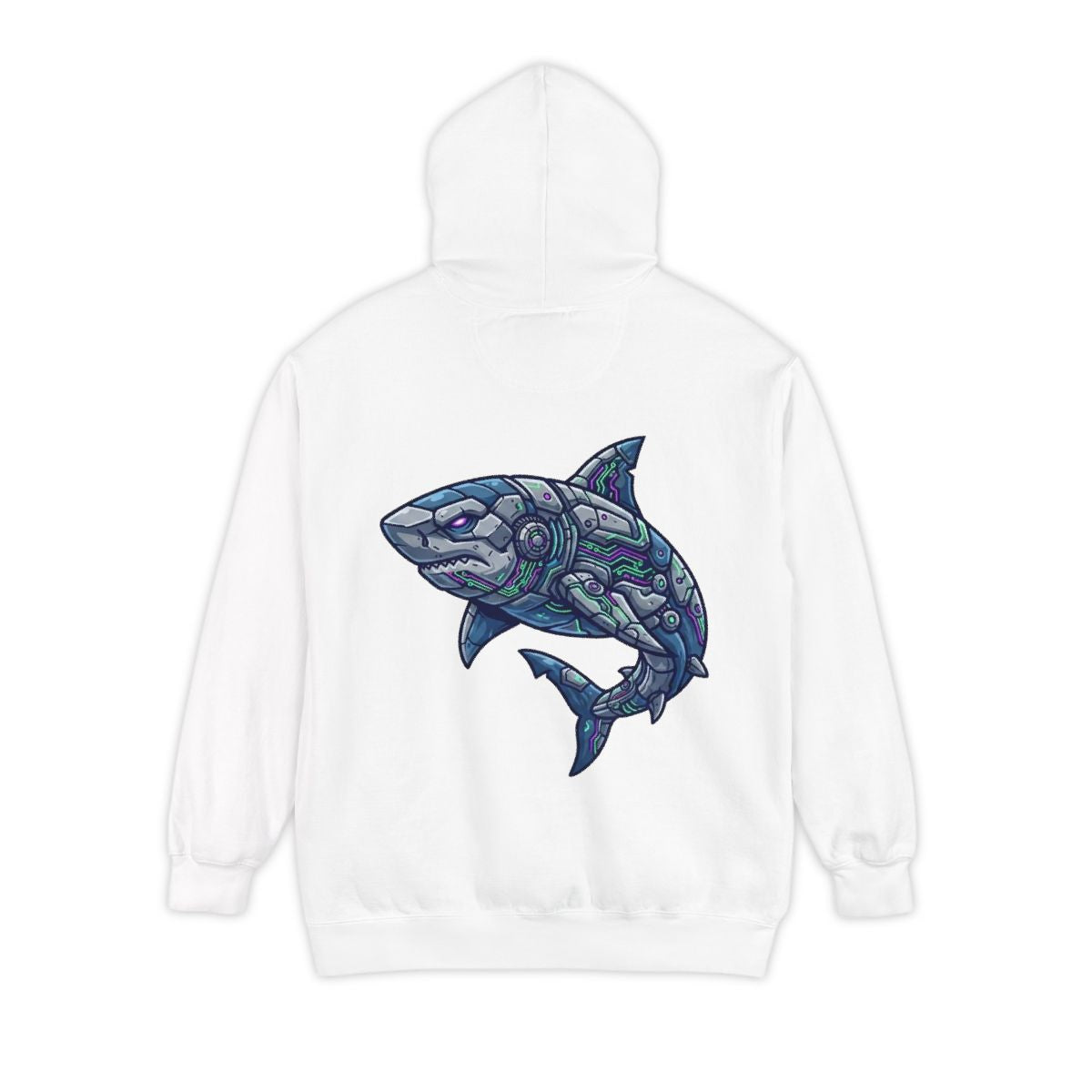 Color: White | Cyber Shark Garment-Dyed Hoodie