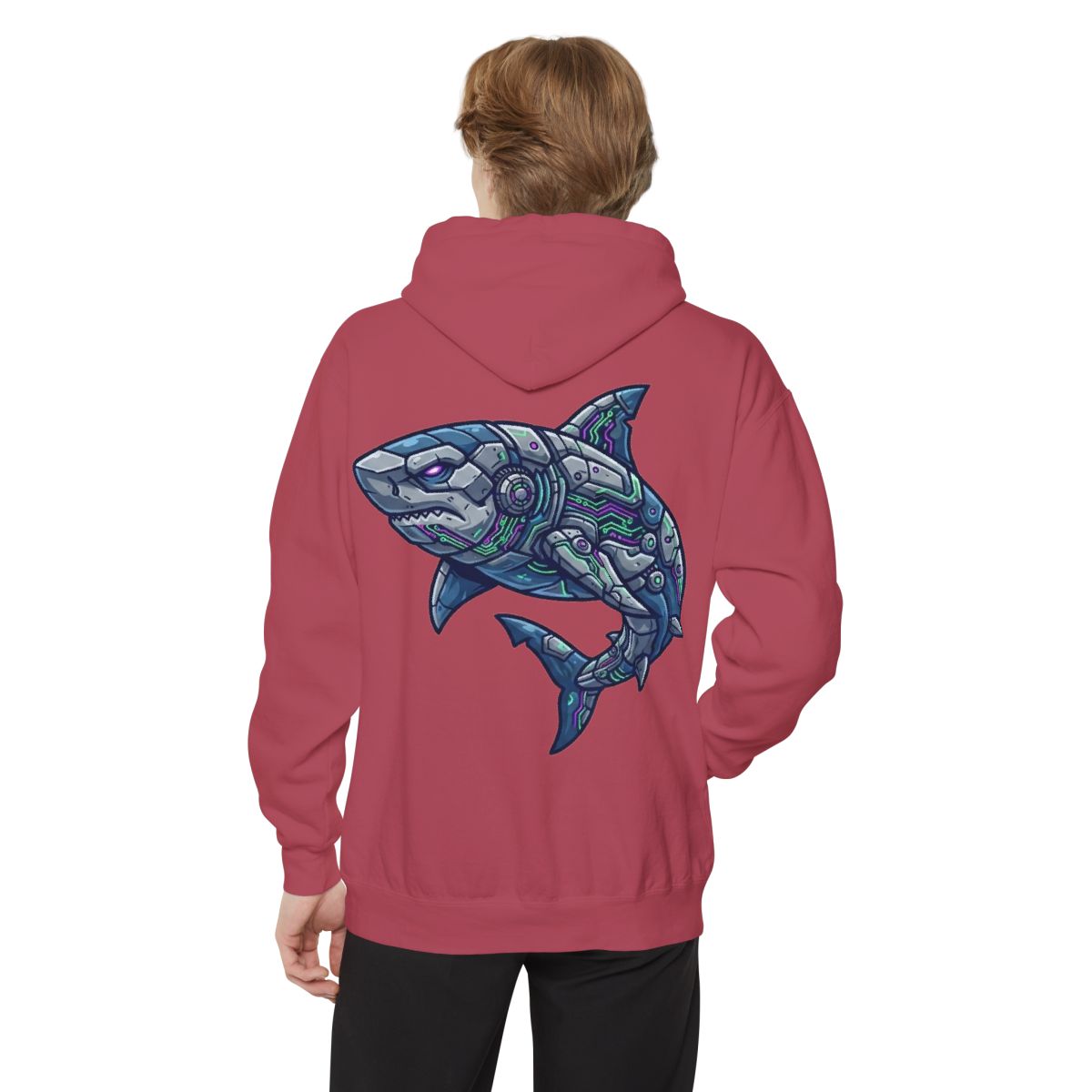 Color: Crimson | Cyber Shark Garment-Dyed Hoodie