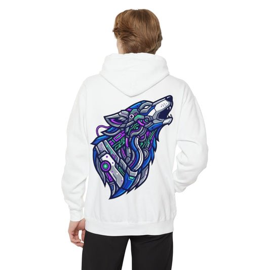 Color: White | Cyber Wolf Garment-Dyed Hoodie