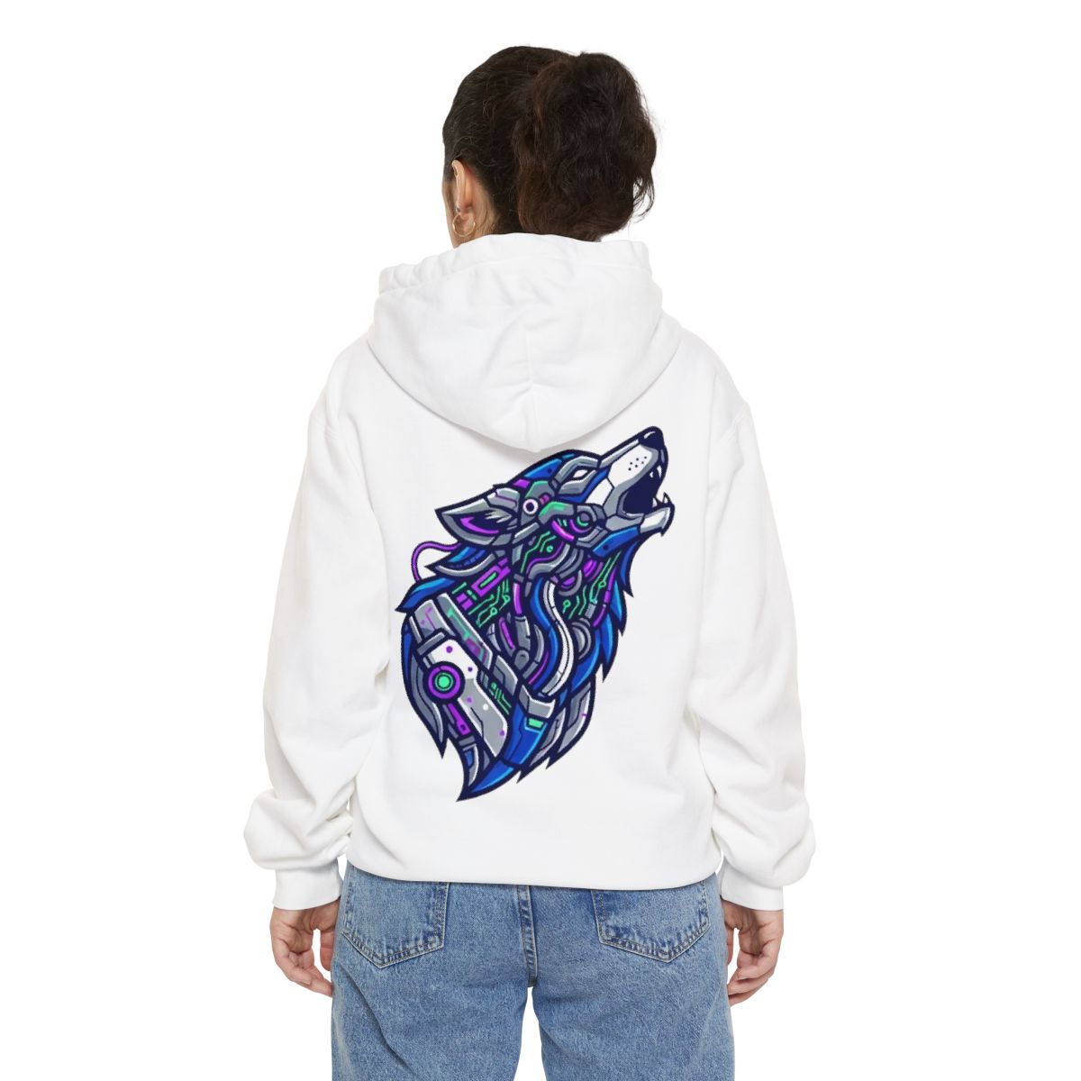 Color: White | Cyber Wolf Garment-Dyed Hoodie