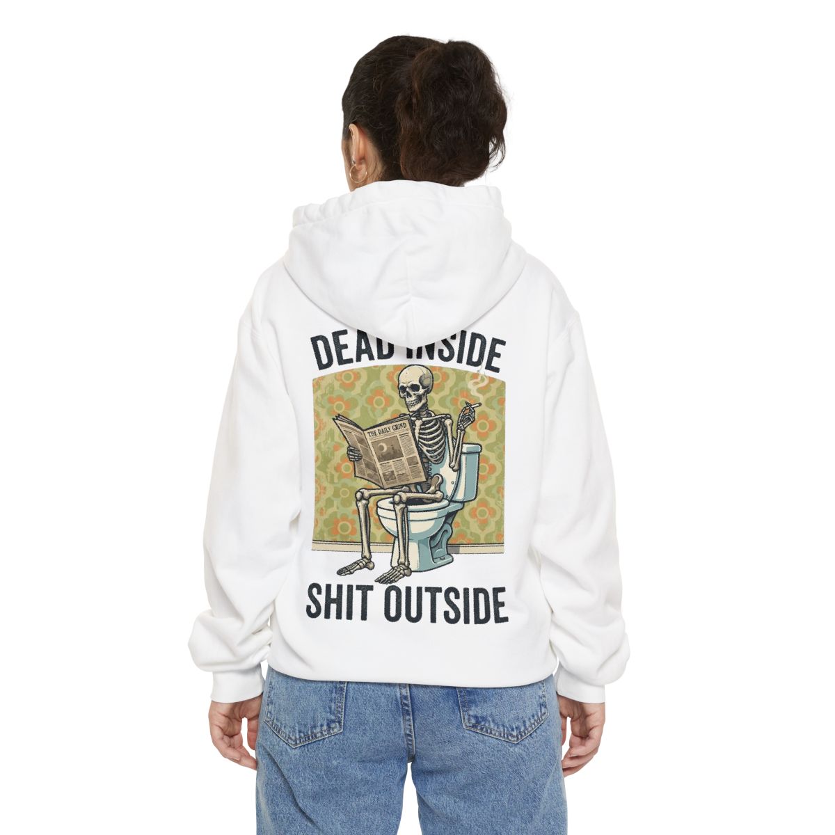 Color: White | Dead Inside Shit Outside Garment-Dyed Hoodie