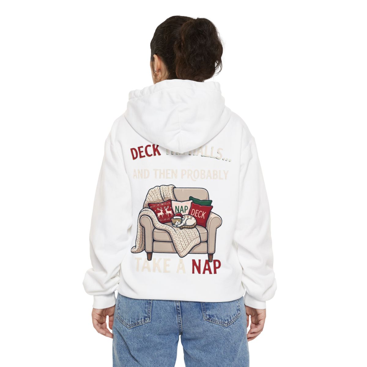 Color: White | Deck The Halls And Take A Nap Garment-Dyed Hoodie