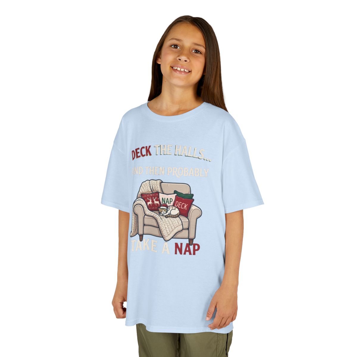 Color: Light Blue | Deck The Halls And Take A Nap Kids Tee