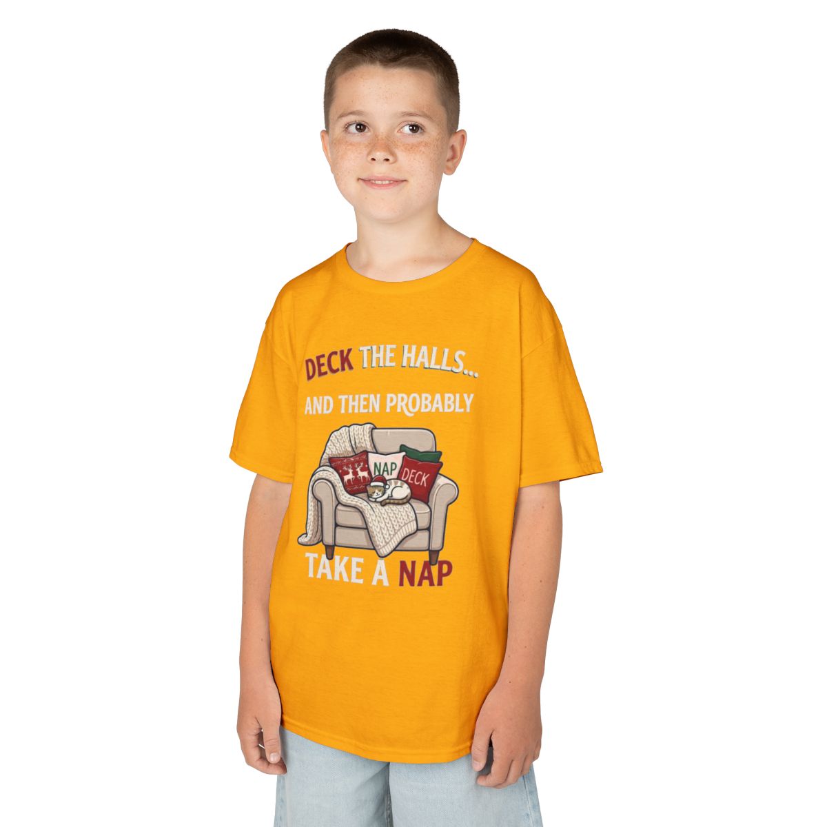 Color: Gold | Deck The Halls And Take A Nap Kids Tee