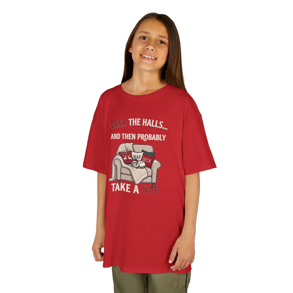Color: Red | Deck The Halls And Take A Nap Kids Tee