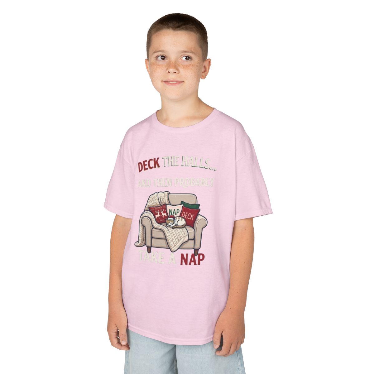 Color: Light Pink | Deck The Halls And Take A Nap Kids Tee