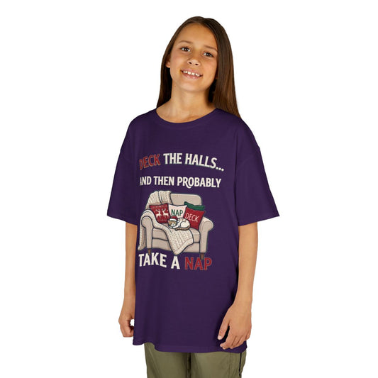 Color: Purple | Deck The Halls And Take A Nap Kids Tee