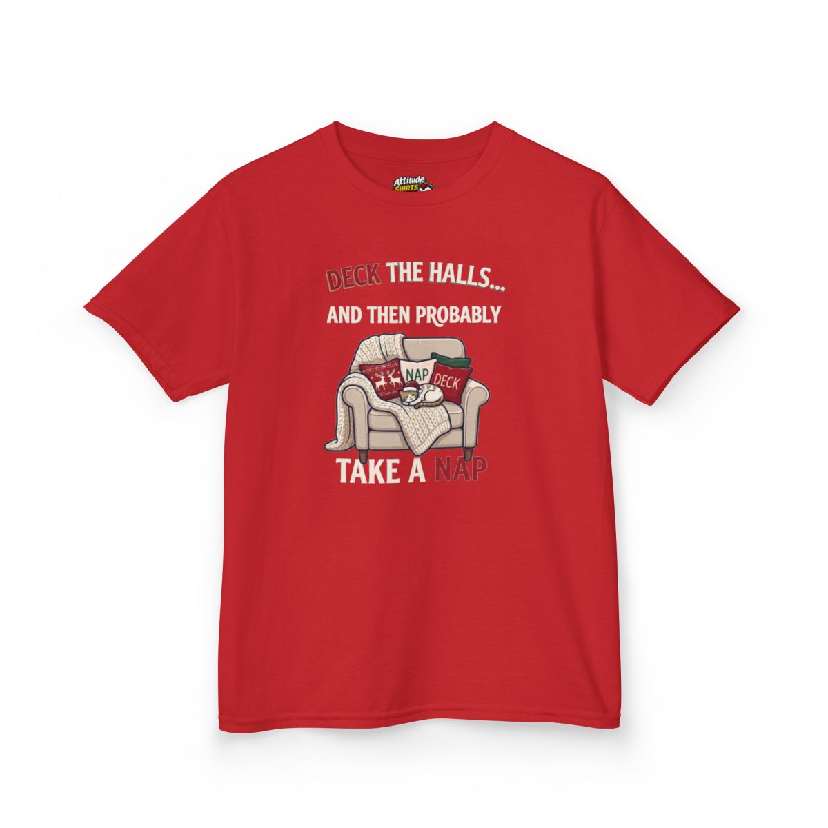 Color: Red | Deck The Halls And Take A Nap Kids Tee