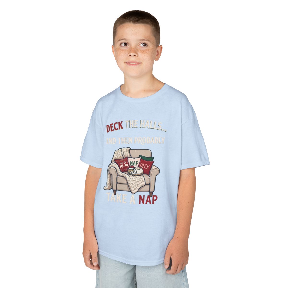 Color: Light Blue | Deck The Halls And Take A Nap Kids Tee