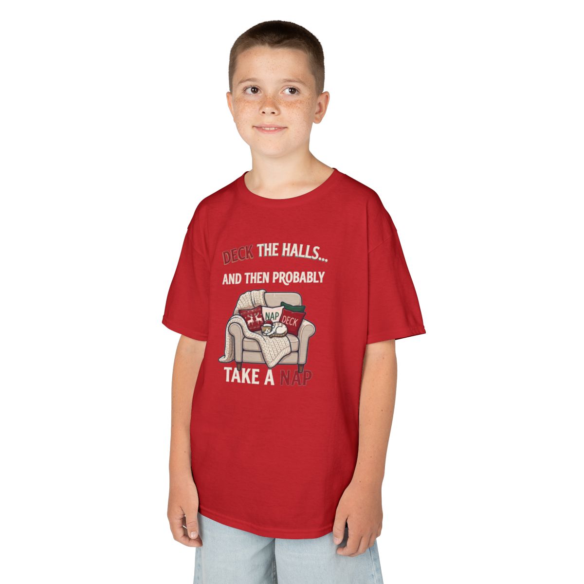 Color: Red | Deck The Halls And Take A Nap Kids Tee