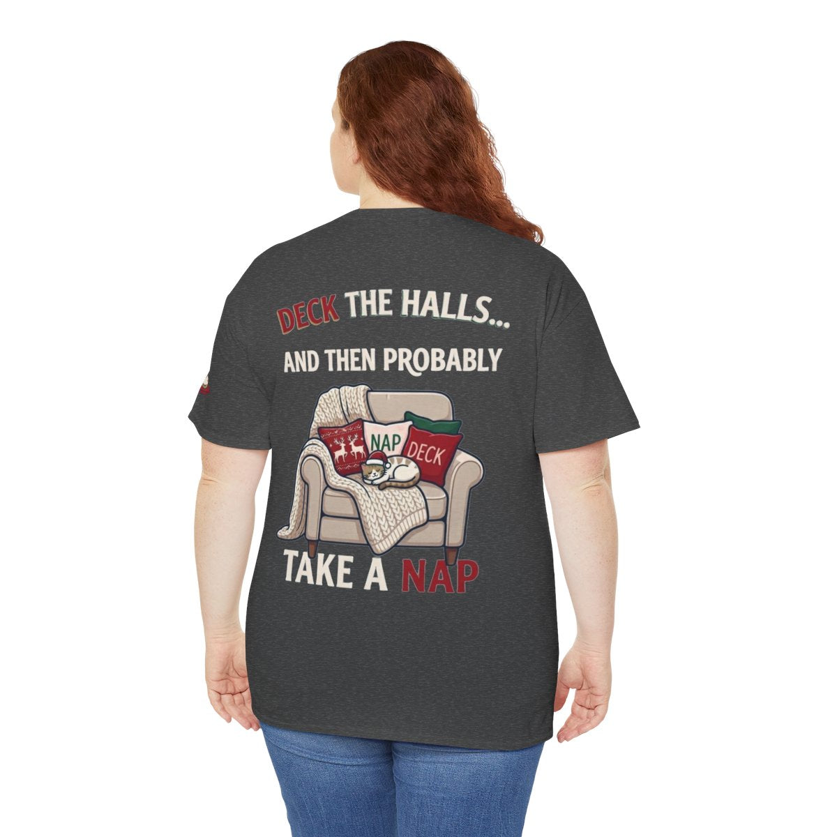 Color: Dark Heather | Deck The Halls And Take A Nap Premium Graphic Tee