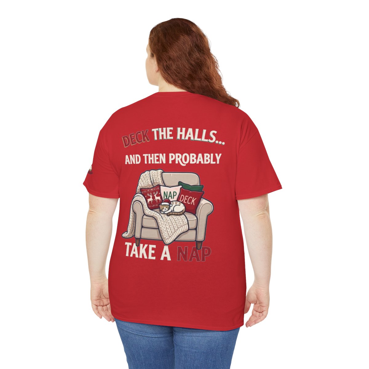 Color: Red | Deck The Halls And Take A Nap Premium Graphic Tee